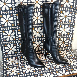 Sole Mani Jennifer Leather Extra Slim Dress Boots in black size 9.5
